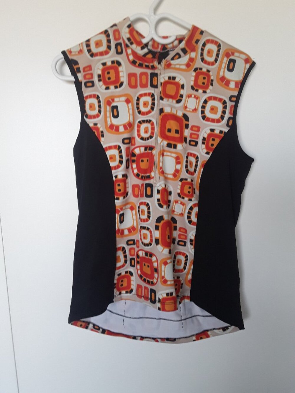 Sheila Moon San Francisco Cycling Top Sleeveless Zip Front Geometric Pattern XL
